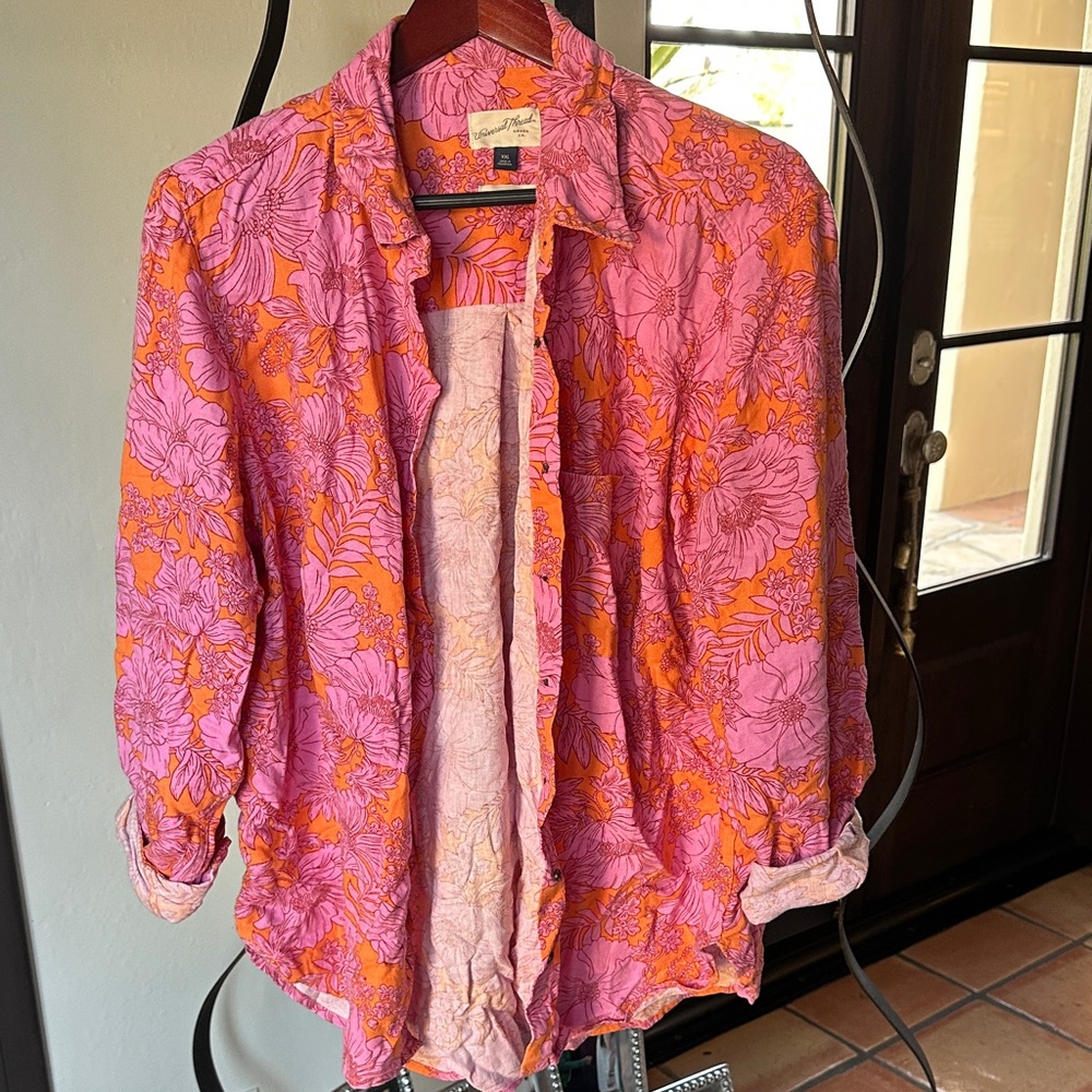 Universal Thread Vibrant Pink and Orange Button Down Shirt
